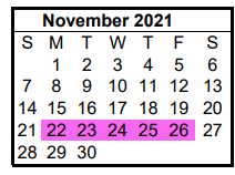 District School Academic Calendar for Itasca Elementary for November 2021