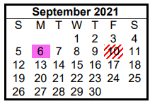 District School Academic Calendar for Hill Co J J A E P for September 2021