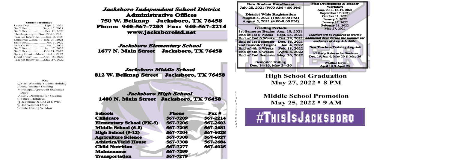 District School Academic Calendar Key for Jacksboro High School