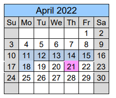 District School Academic Calendar for Jackson County Alternative School for April 2022