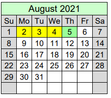 District School Academic Calendar for West Jackson Primary for August 2021
