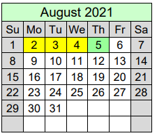 District School Academic Calendar for Bridgeport Elementary School for August 2021