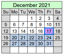 District School Academic Calendar for Jackson County High School for December 2021