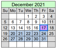 District School Academic Calendar for Regional Evening Alternative School for December 2021