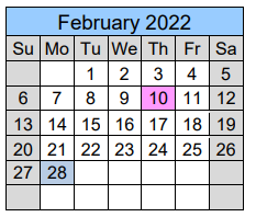 District School Academic Calendar for Pisgah High School for February 2022
