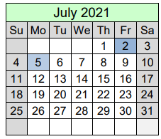 District School Academic Calendar for Stevenson Elementary School for July 2021