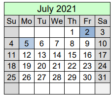 District School Academic Calendar for West Jackson Middle School for July 2021