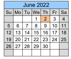 District School Academic Calendar for North Jackson Elementary School for June 2022