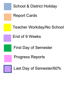 District School Academic Calendar Legend for Bridgeport Elementary School