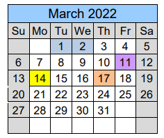 District School Academic Calendar for Jackson County Alternative School for March 2022