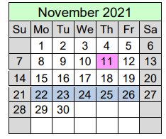 District School Academic Calendar for North Sand Mountain School for November 2021