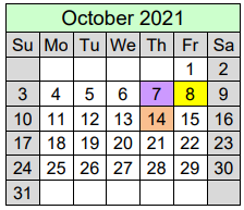 District School Academic Calendar for Epruett Center Of Technology for October 2021