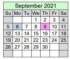 District School Academic Calendar for Gum Springs Elementary School for September 2021
