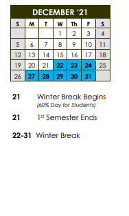 District School Academic Calendar for Chastain Middle School for December 2021