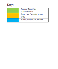 District School Academic Calendar Legend for Career Academic Placement Program