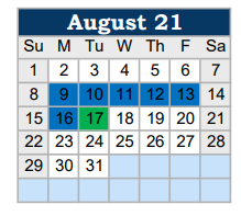 District School Academic Calendar for Jacksonville H S for August 2021