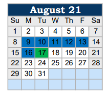 District School Academic Calendar for East Side Elementary for August 2021