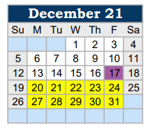 District School Academic Calendar for East Side Elementary for December 2021