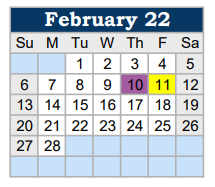 District School Academic Calendar for West Side Elementary for February 2022