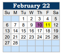 District School Academic Calendar for East Side Elementary for February 2022