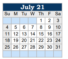 District School Academic Calendar for East Side Elementary for July 2021