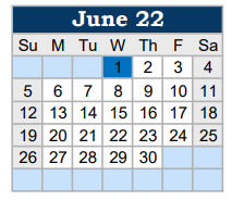 District School Academic Calendar for West Side Elementary for June 2022