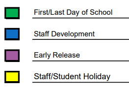 District School Academic Calendar Legend for East Side Elementary