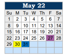 District School Academic Calendar for Jacksonville Middle for May 2022