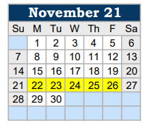District School Academic Calendar for East Side Elementary for November 2021