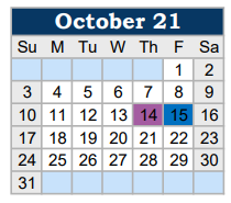 District School Academic Calendar for Joe Wright Elementary for October 2021