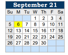 District School Academic Calendar for Joe Wright Elementary for September 2021