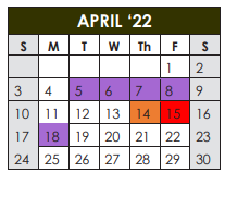 District School Academic Calendar for Williamson Co J J A E P for April 2022