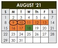 District School Academic Calendar for Williamson Co J J A E P for August 2021