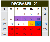 District School Academic Calendar for Williamson Co J J A E P for December 2021