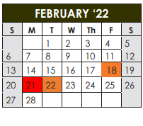 District School Academic Calendar for Williamson Co J J A E P for February 2022