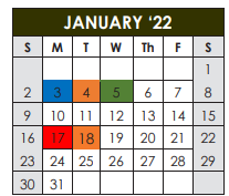 District School Academic Calendar for Williamson Co J J A E P for January 2022