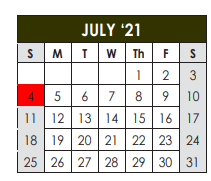 District School Academic Calendar for Jarrell Middle for July 2021