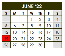 District School Academic Calendar for Jarrell Elementary for June 2022