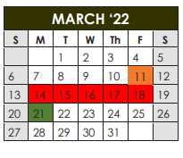 District School Academic Calendar for Williamson Co J J A E P for March 2022