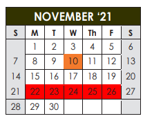 District School Academic Calendar for Williamson Co J J A E P for November 2021