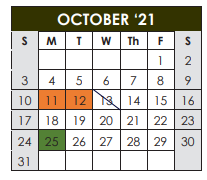 District School Academic Calendar for Jarrell Middle for October 2021