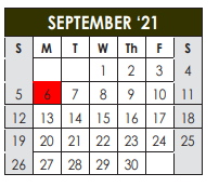 District School Academic Calendar for Williamson Co J J A E P for September 2021