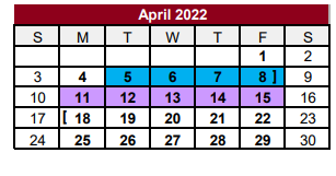 District School Academic Calendar for Jasper Junior High for April 2022