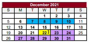 District School Academic Calendar for Jasper H S for December 2021