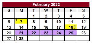District School Academic Calendar for Jasper H S for February 2022
