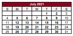 District School Academic Calendar for Jasper H S for July 2021