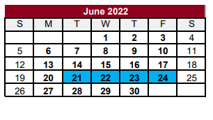 District School Academic Calendar for Jasper H S for June 2022