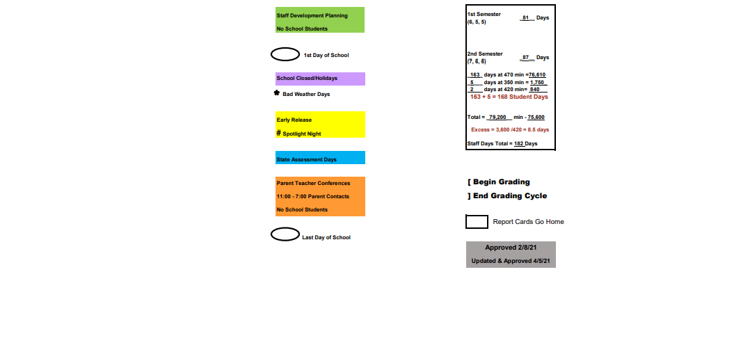 District School Academic Calendar Key for Jean C Few Primary School