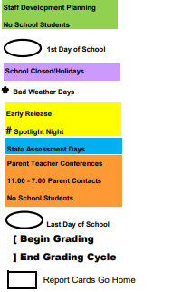 District School Academic Calendar Legend for Jasper Junior High