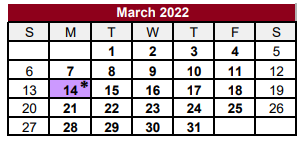 District School Academic Calendar for Stars (southeast Texas Academic Re for March 2022